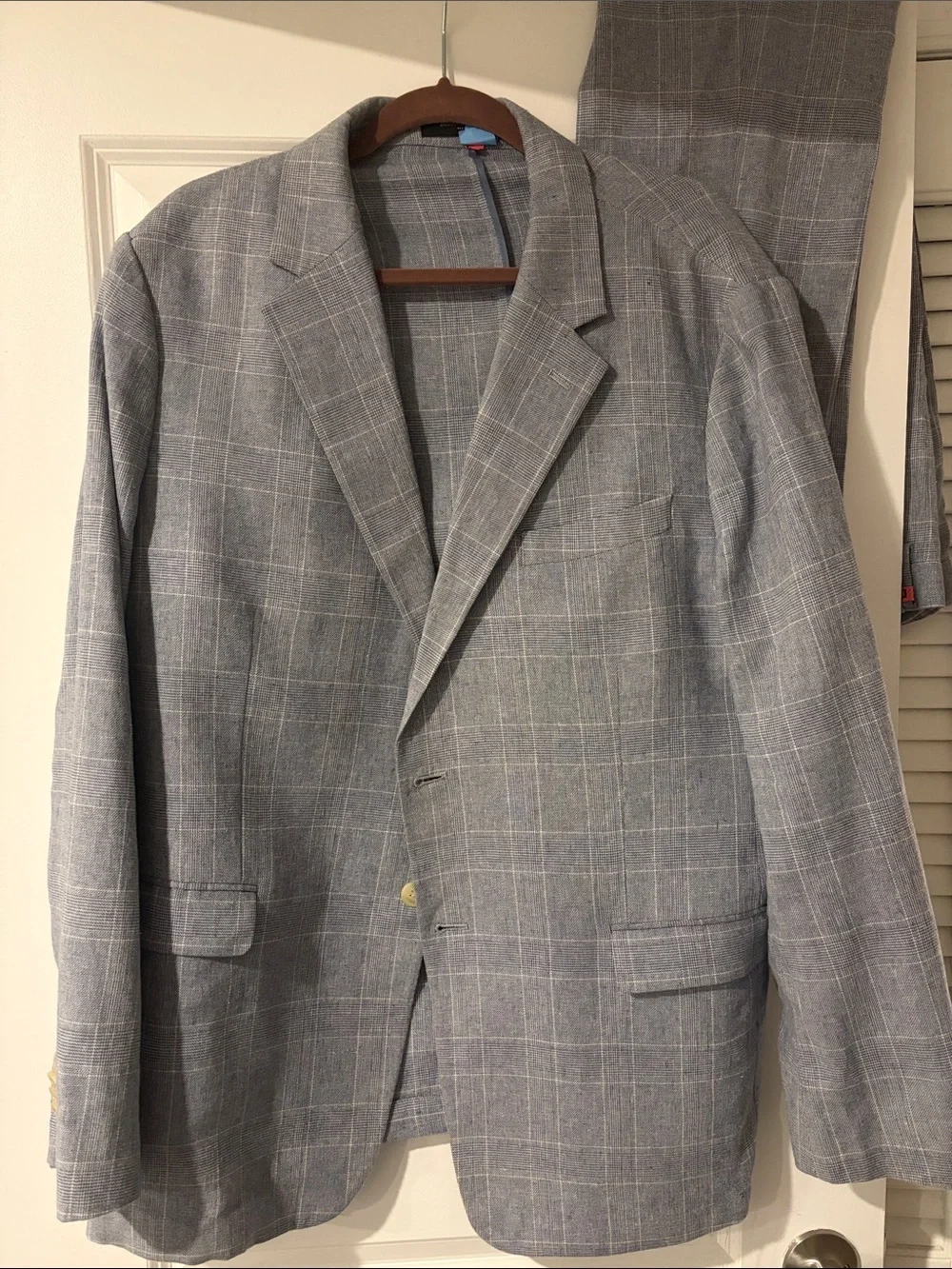 Banana Republic Linen Blend Grey/Blue/White Window Pane Suit